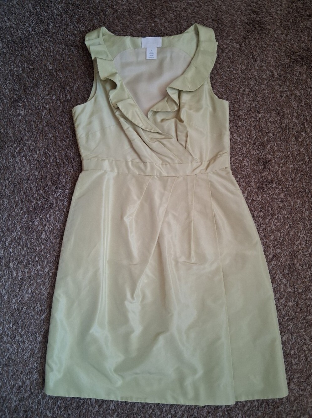 J. Crew Light Chartruse Silk Ruffle V-Neck Sleeveless Dress